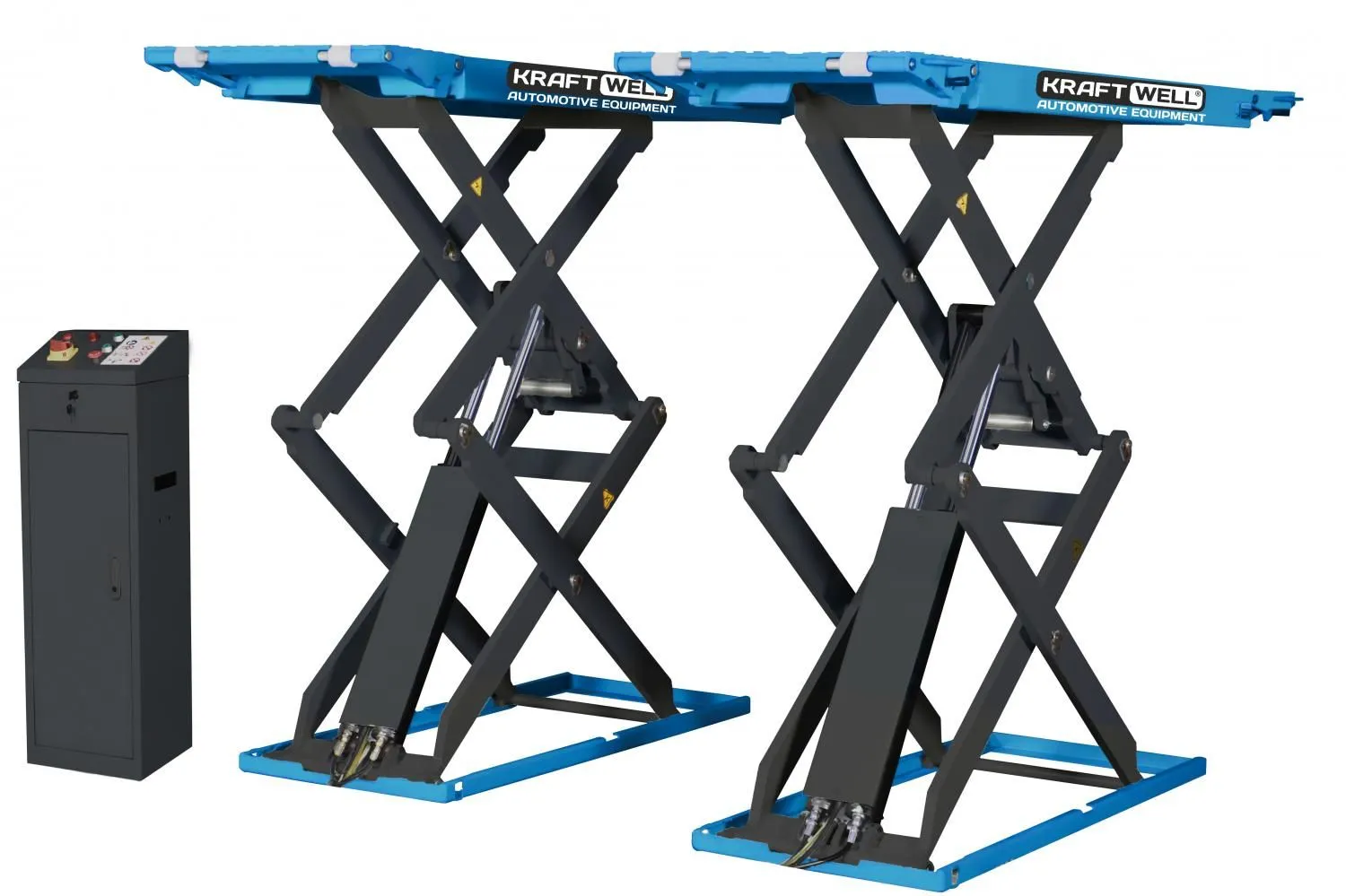 Электрогидравлический подъемник KraftWell KRW350SF/220_blue Подъёмник ножничный короткий напольный г/п 3500 кг.