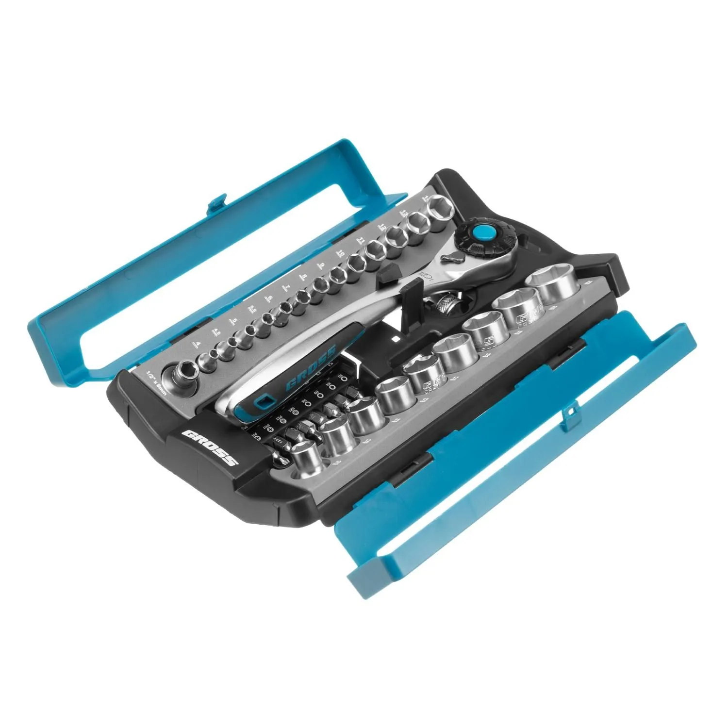 Набор торцевых головок, трещотка 120 зубьев, 1/2", 1/4", CrV, 41 предмет Gross купить